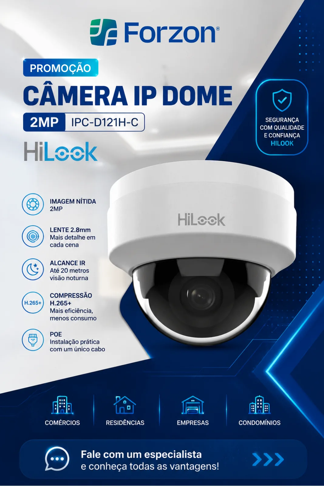 Campanha Câmera IP Dome HiLook IPC-D121H-C Forzon